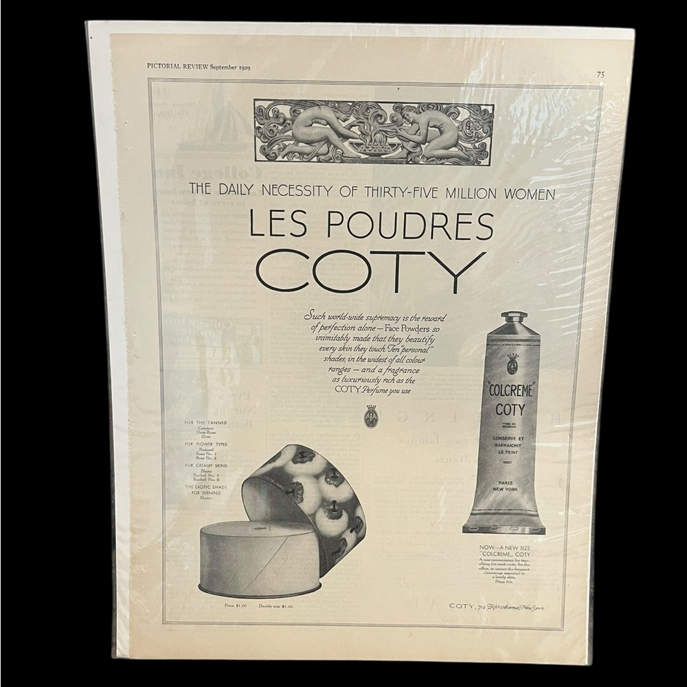 RARE VTG Les Poudres COTY 1929 Advertising Print Pictorial Review Ephemera